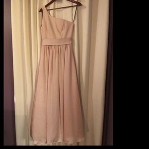 Vera Wang “white” one shoulder dress in blush